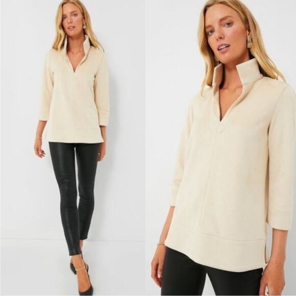 Tuckernuck Bone Suede Margot Stand Collar Blouse - Picture 1 of 6